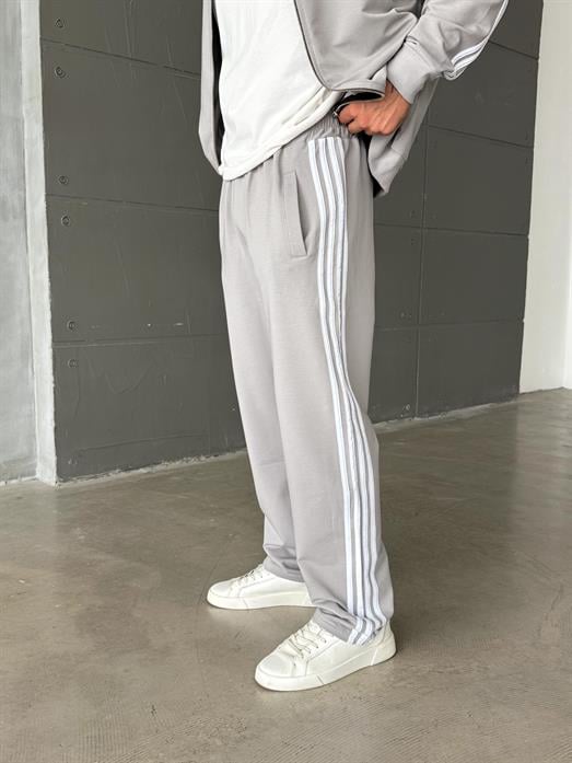 Gri 4 Şeritli Oversize 2 İplik Eşofman SC