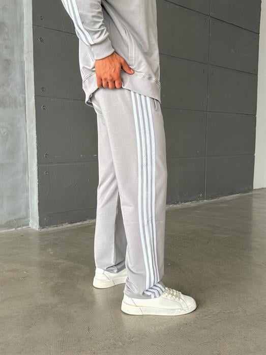 Gri 4 Şeritli Oversize 2 İplik Eşofman SC