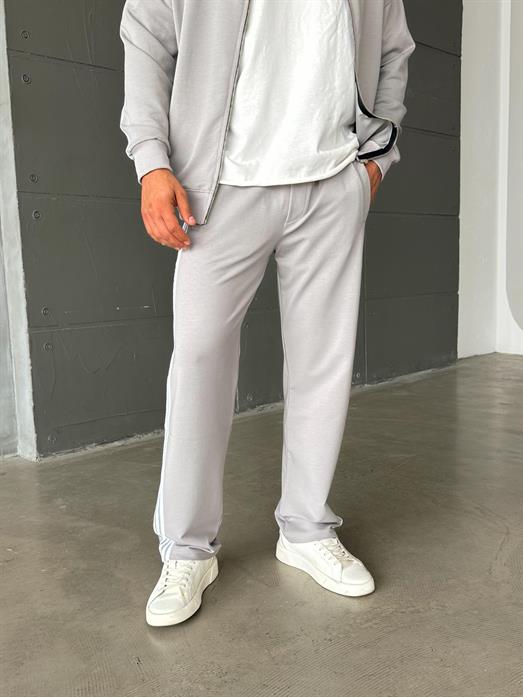Gri 4 Şeritli Oversize 2 İplik Eşofman SC
