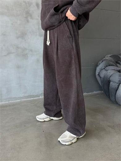 Kahve Yıkamalı 3 İplik Bol Eşofman PLZ 27506