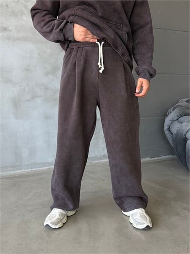 Kahve Yıkamalı 3 İplik Bol Eşofman PLZ 27506