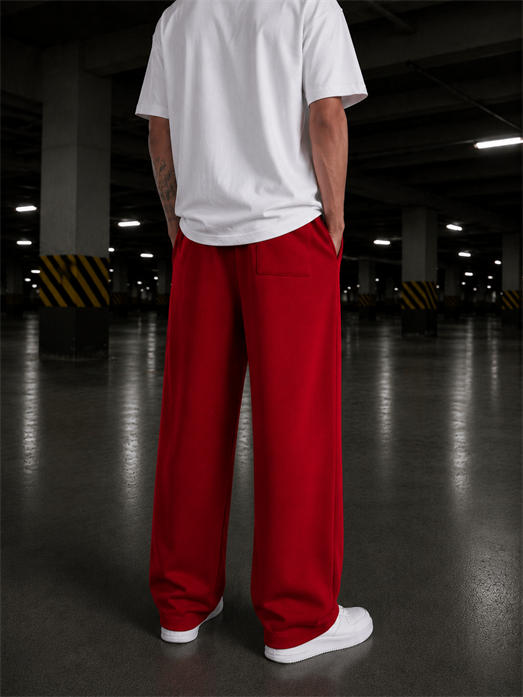 Kırmızı Unisex Stoper Paça Pamuk Eşofman SC