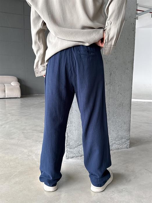 Lacivert Super Baggy Ham Keten Pantolon MSS