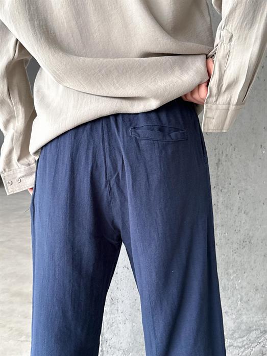 Lacivert Super Baggy Ham Keten Pantolon MSS