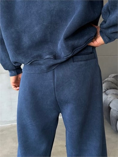 Lacivert Yıkamalı 3 İplik Bol Eşofman PLZ 27506