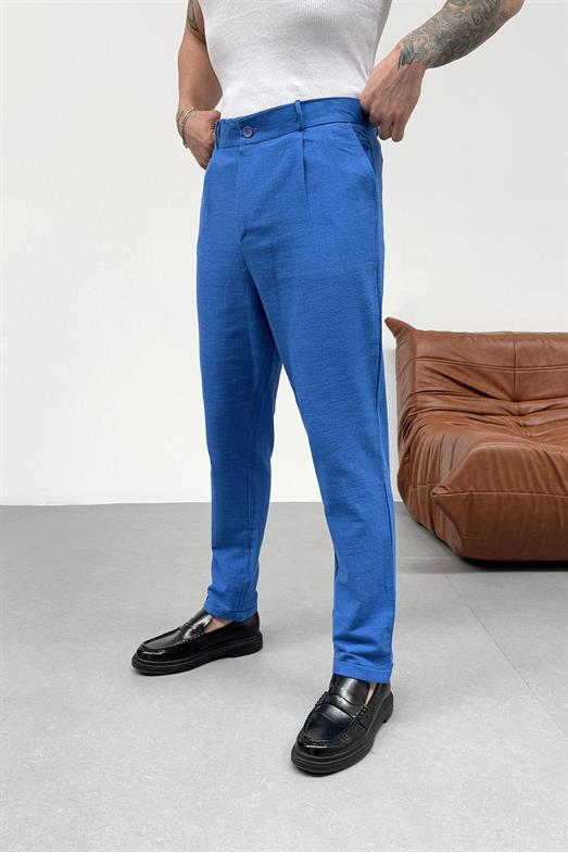 Saksmavi Flamlı Keten Pantolon PNC 4045