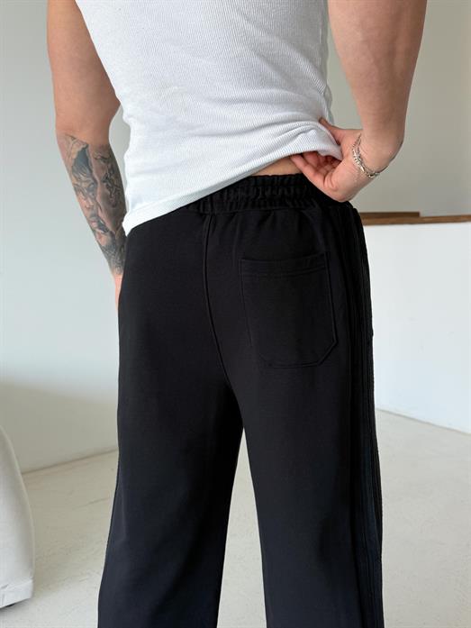 Siyah Siyah Bol Üç İplik Kelepçe Paça Eşofman NM