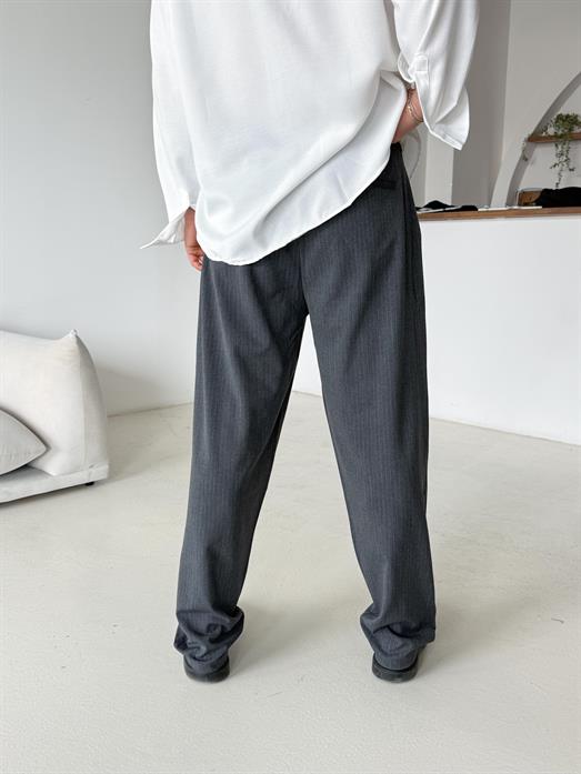 Antrasit Çizgili Zara Bol Kumaş Pantalon PLZ