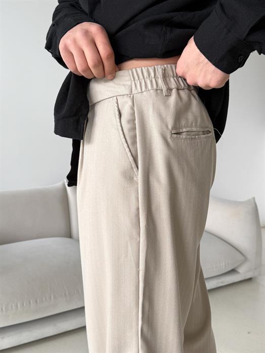 Bej Balık Sırtı Arka Lastikli Dokuma Pantalon PLZ 26409