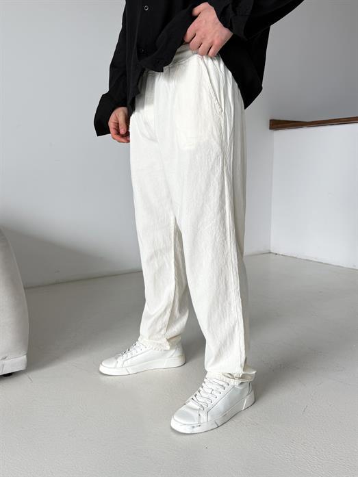 Bej Bel Lastikli Keten Pantalon TK