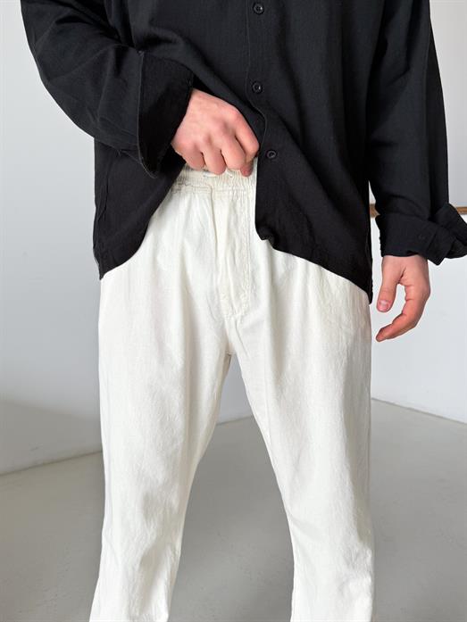 Bej Bel Lastikli Keten Pantalon TK