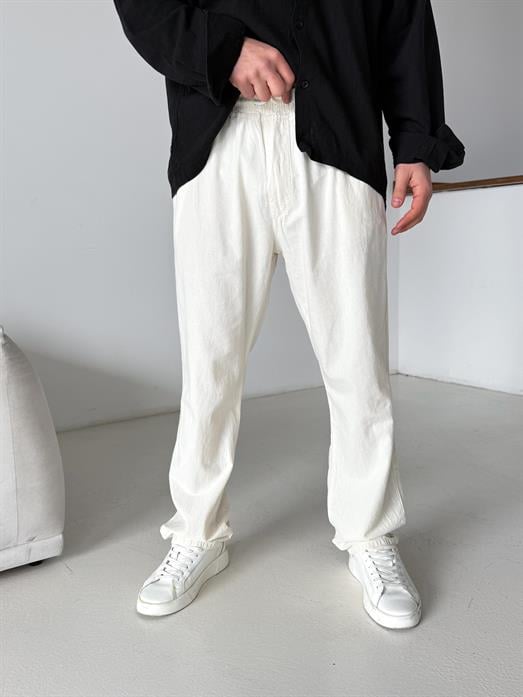 Bej Bel Lastikli Keten Pantalon TK