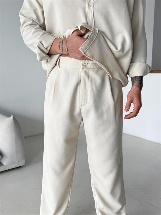 Bej Dokuma Keten Baggy Pantalon PLZ