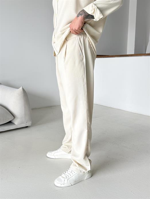 Bej Dokuma Keten Baggy Pantalon PLZ