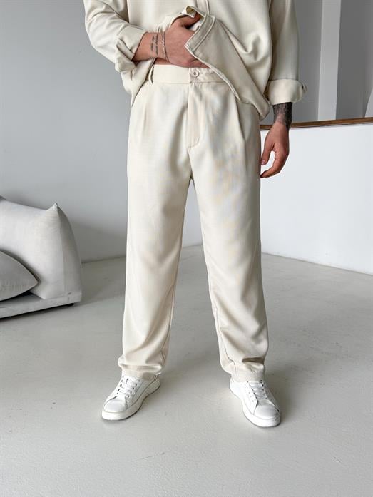Bej Dokuma Keten Baggy Pantalon PLZ