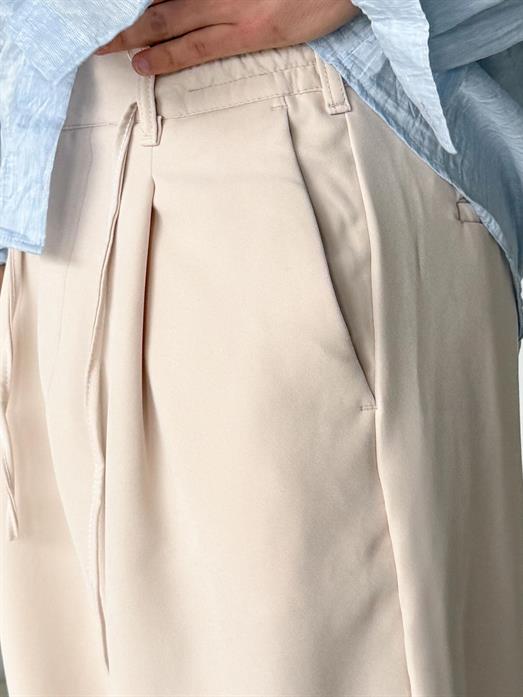 Bej Double Balon Kalıp Yarım Lastik Pantalon PNC 4068