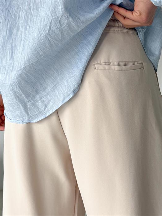 Bej Double Balon Kalıp Yarım Lastik Pantalon PNC 4068