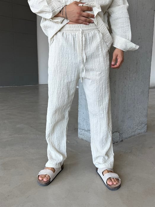 Bej Gofre Pamuk Pantalon SNZ 1349