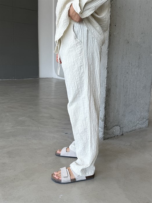 Bej Gofre Pamuk Pantalon SNZ 1349