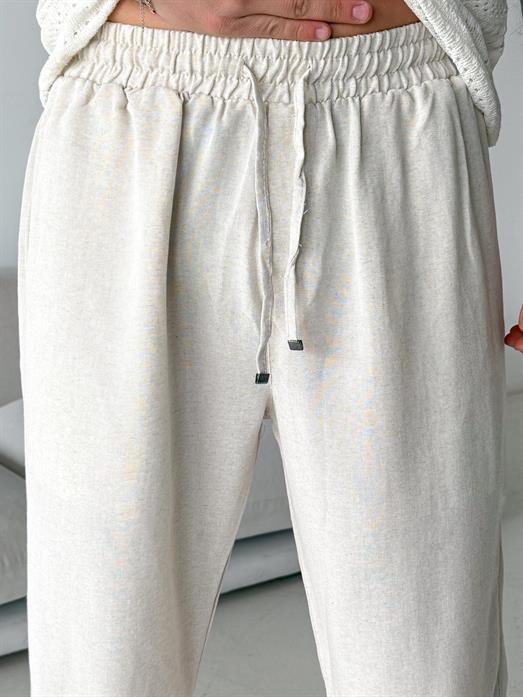 Bej Ham Keten Bol Bağcıklı Pantalon LNS 23115