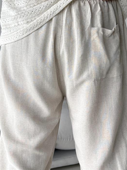 Bej Ham Keten Bol Bağcıklı Pantalon LNS 23115