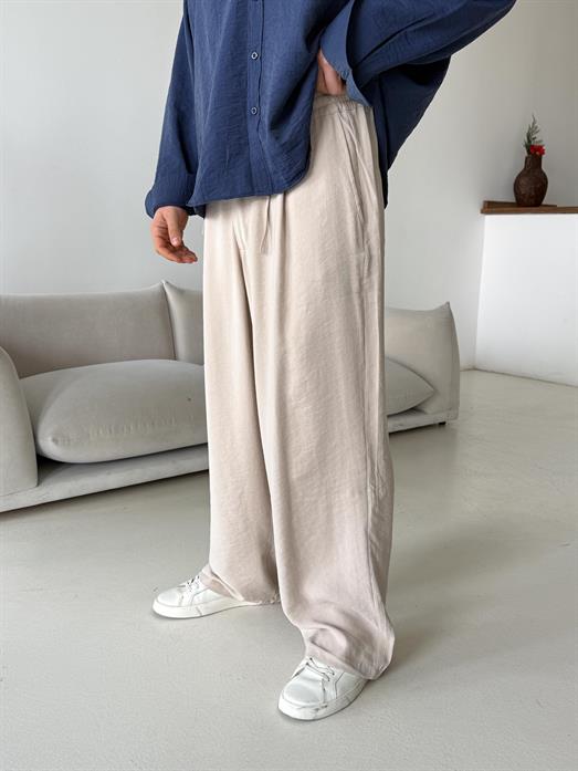 Bej Modal Yarım Lastikli Baggy Pantalon PNC 4066