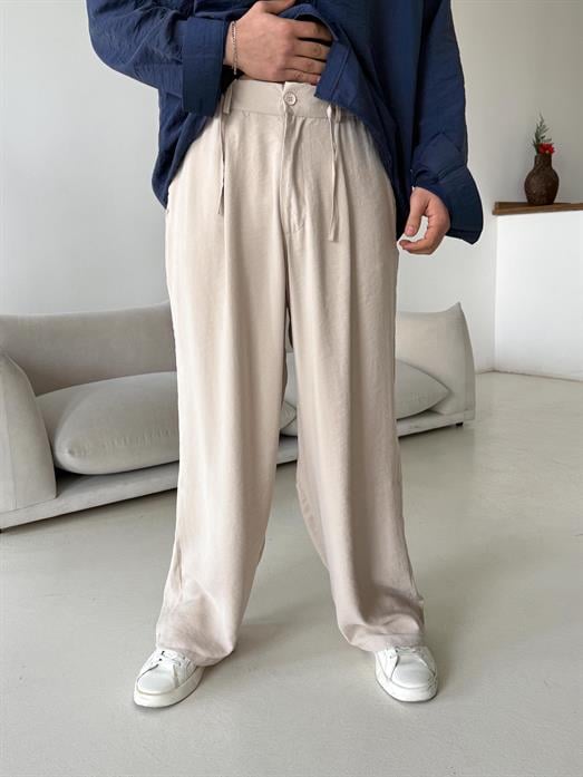 Bej Modal Yarım Lastikli Baggy Pantalon PNC 4066