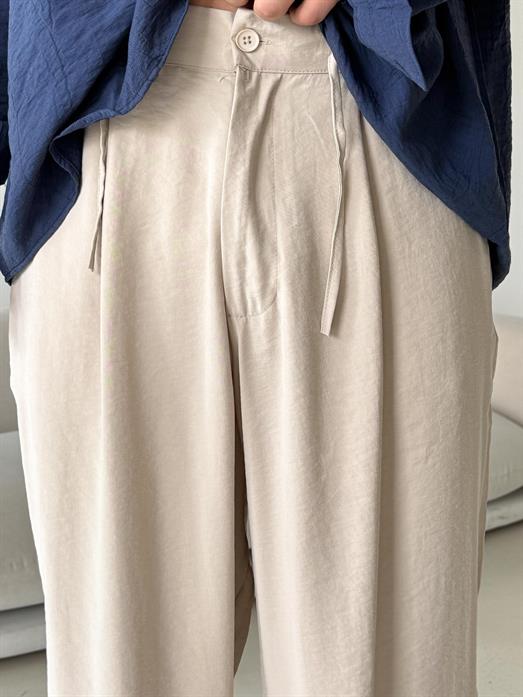 Bej Modal Yarım Lastikli Baggy Pantalon PNC 4066