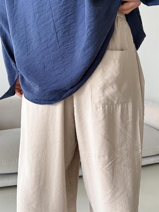 Bej Modal Yarım Lastikli Baggy Pantalon PNC 4066