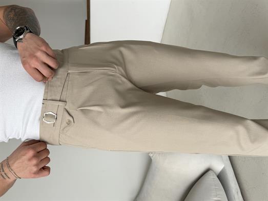 Bej Tokalı Regular Fit Kumaş Pantalon SC
