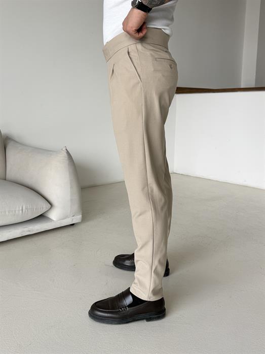 Bej Tokalı Regular Fit Kumaş Pantalon SC