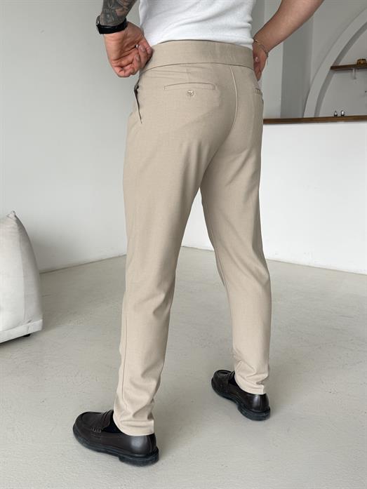 Bej Tokalı Regular Fit Kumaş Pantalon SC