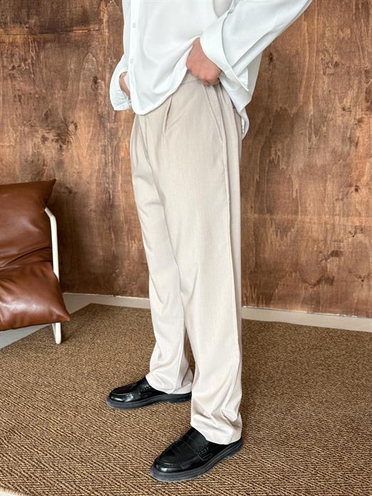 Bej Viskon Baggy Kumaş Pantalon PLZ