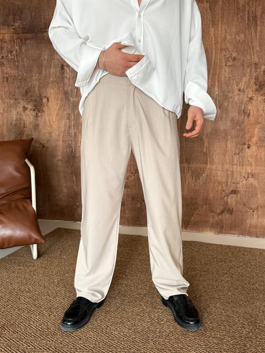 Bej Viskon Baggy Kumaş Pantalon PLZ