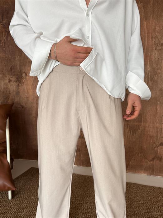 Bej Viskon Baggy Kumaş Pantalon PLZ