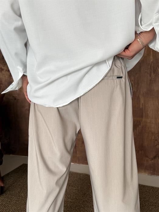 Bej Viskon Baggy Kumaş Pantalon PLZ