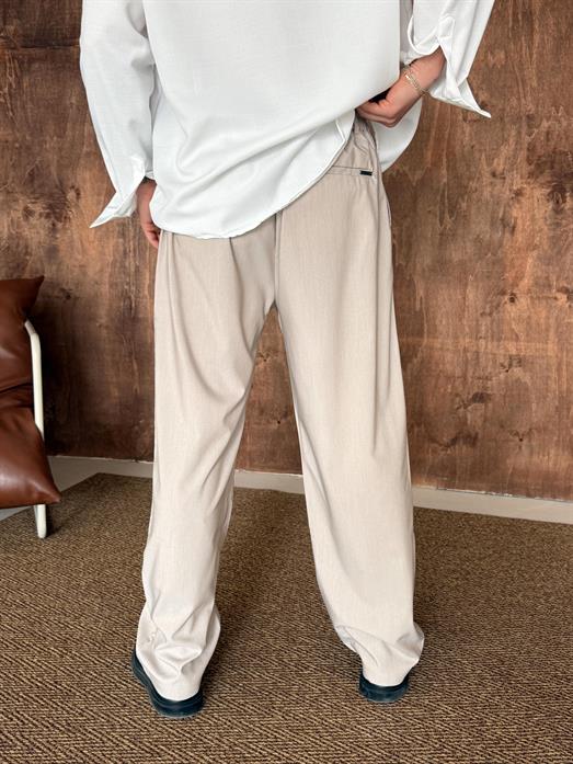 Bej Viskon Baggy Kumaş Pantalon PLZ