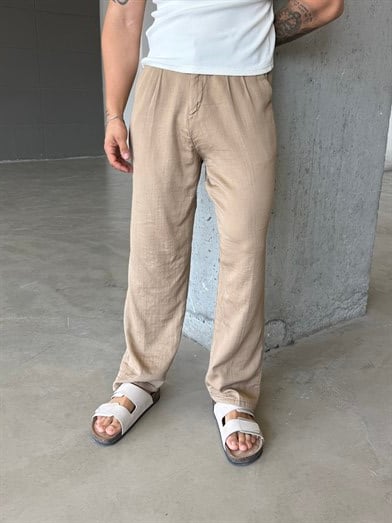 Bej Yumuşak Doku Keten Pantalon SNZ 1421