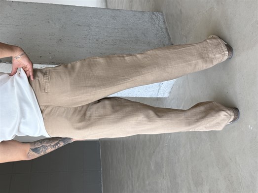 Bej Yumuşak Doku Keten Pantalon SNZ 1421