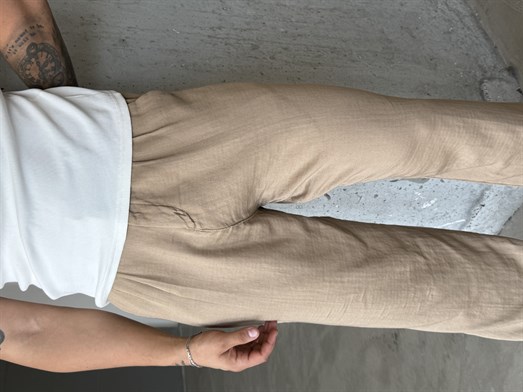 Bej Yumuşak Doku Keten Pantalon SNZ 1421