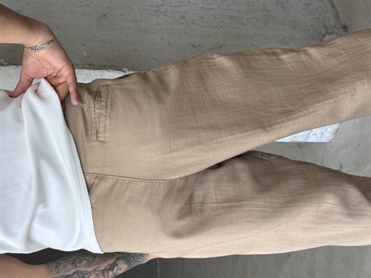 Bej Yumuşak Doku Keten Pantalon SNZ 1421