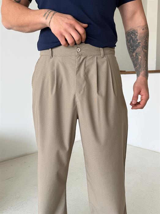 Bej Zarif Çizgili Bol Zara Kumaş Pantalon BRR 40216