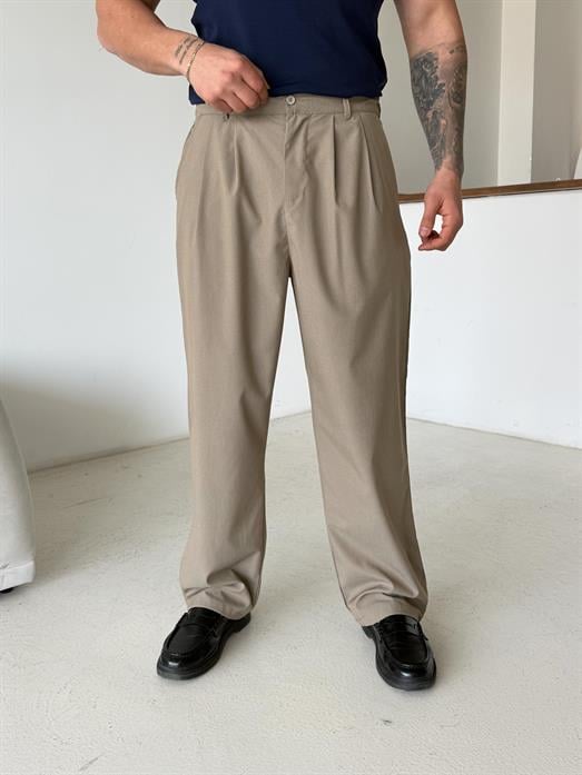 Bej Zarif Çizgili Bol Zara Kumaş Pantalon BRR 40216