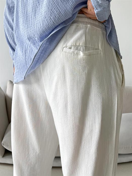 Beyaz Fresh Yıkamalı Keten Pantalon JJ Y116