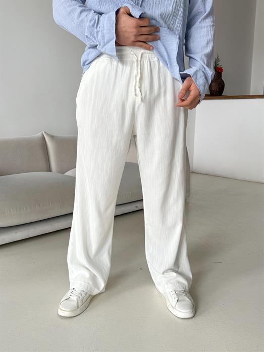 Beyaz Fresh Yıkamalı Keten Pantalon JJ Y116