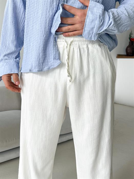 Beyaz Fresh Yıkamalı Keten Pantalon JJ Y116