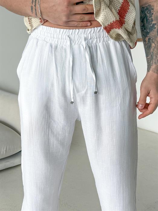 Beyaz Müslin Keten Pantalon LNS 23117