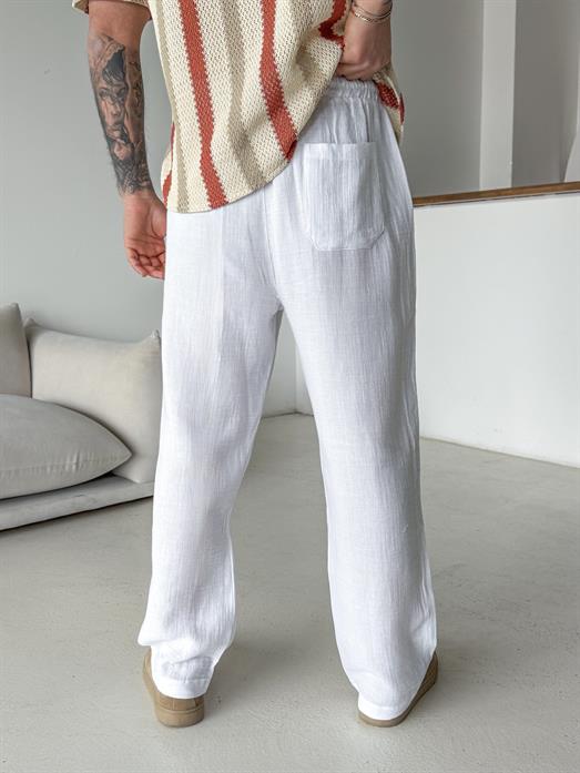 Beyaz Müslin Keten Pantalon LNS 23117