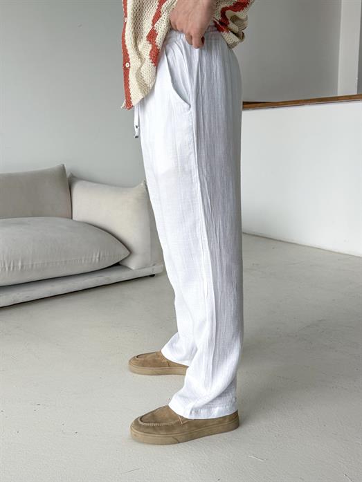 Beyaz Müslin Keten Pantalon LNS 23117