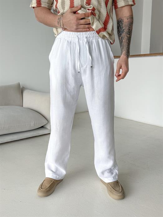 Beyaz Müslin Keten Pantalon LNS 23117